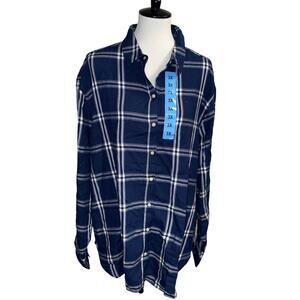 Jachs Girlfriend Plaid Flannel Shirt Navy White Button Front 3X